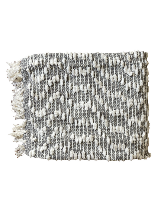 Bohemian Grey Cotton Bedding Tufted Throw Blanket - Adore India   