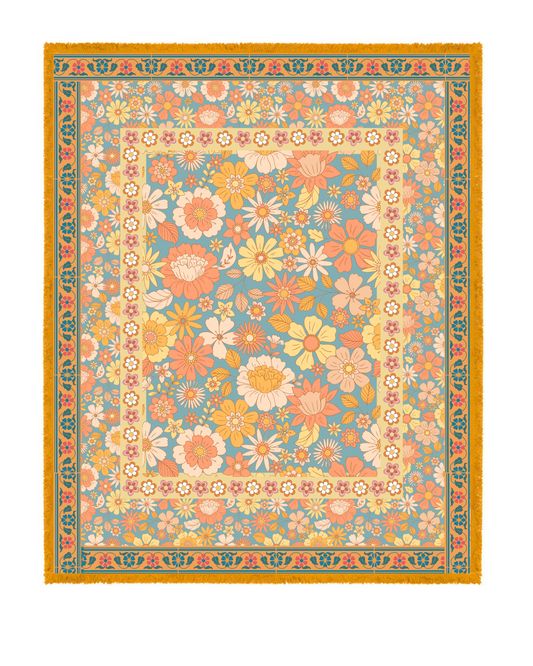 Oceanic Garden Floral Bohemian Picnic Rug Blanket Tapestry