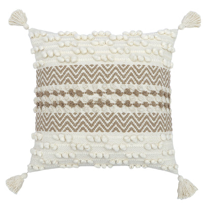 Boho Beach Cushion Cover with Beige Zigzag Pattern and Tassels