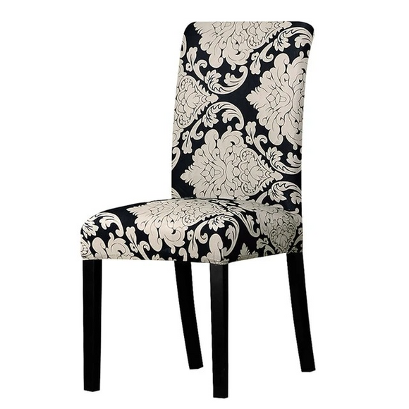 Black Beige Floral Printed Stretchable Chair Protector Cover