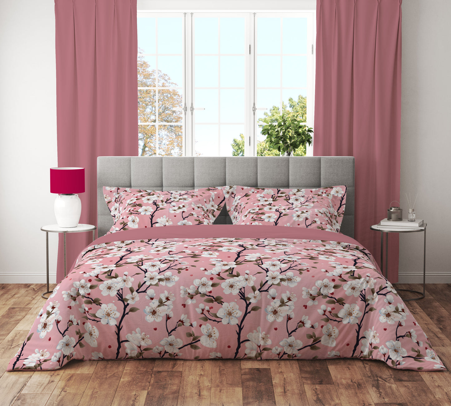 Pink Cherry Blossom Floral Quilt Cover Set