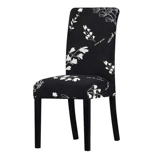 Black Floral Printed Stretchable Chair Protector Cover