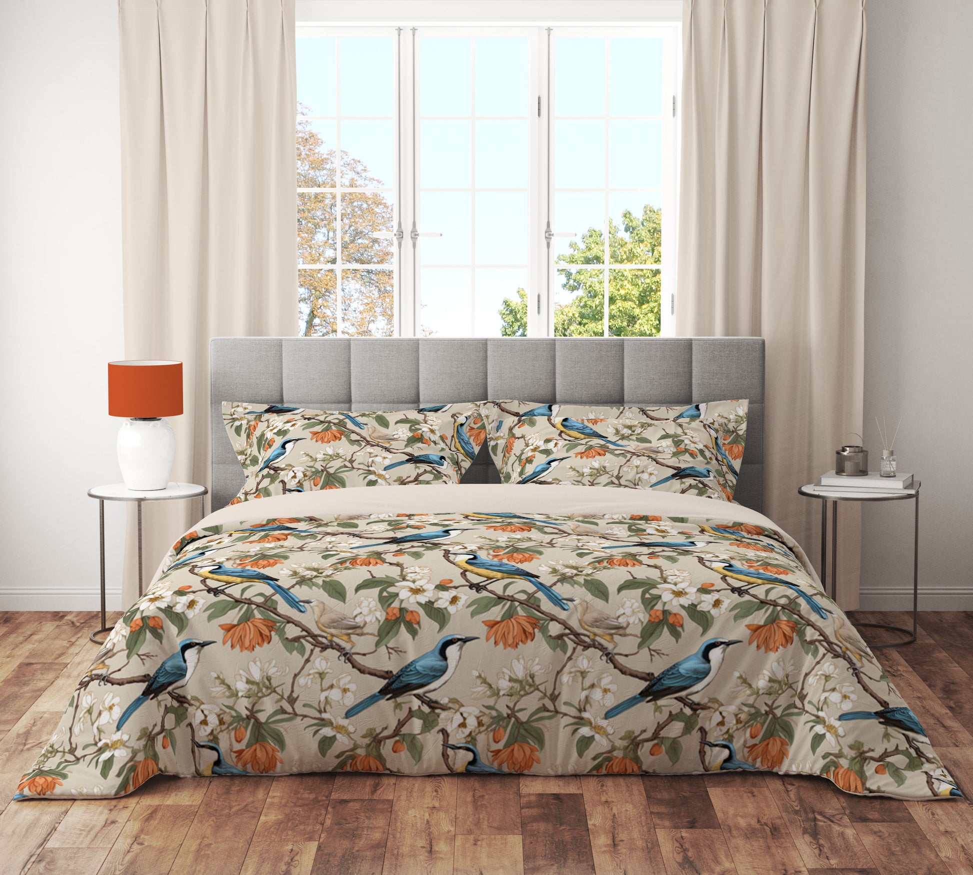 Golden Blue Bird Floral Petal Quilt Cover Set - Adore India   