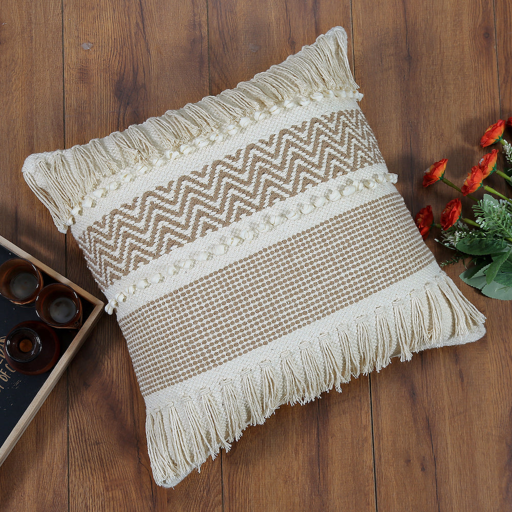 Boho Cushion Cover with Fringe and Chevron Stripes Celine