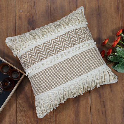 Boho Cushion Cover with Fringe and Chevron Stripes Celine