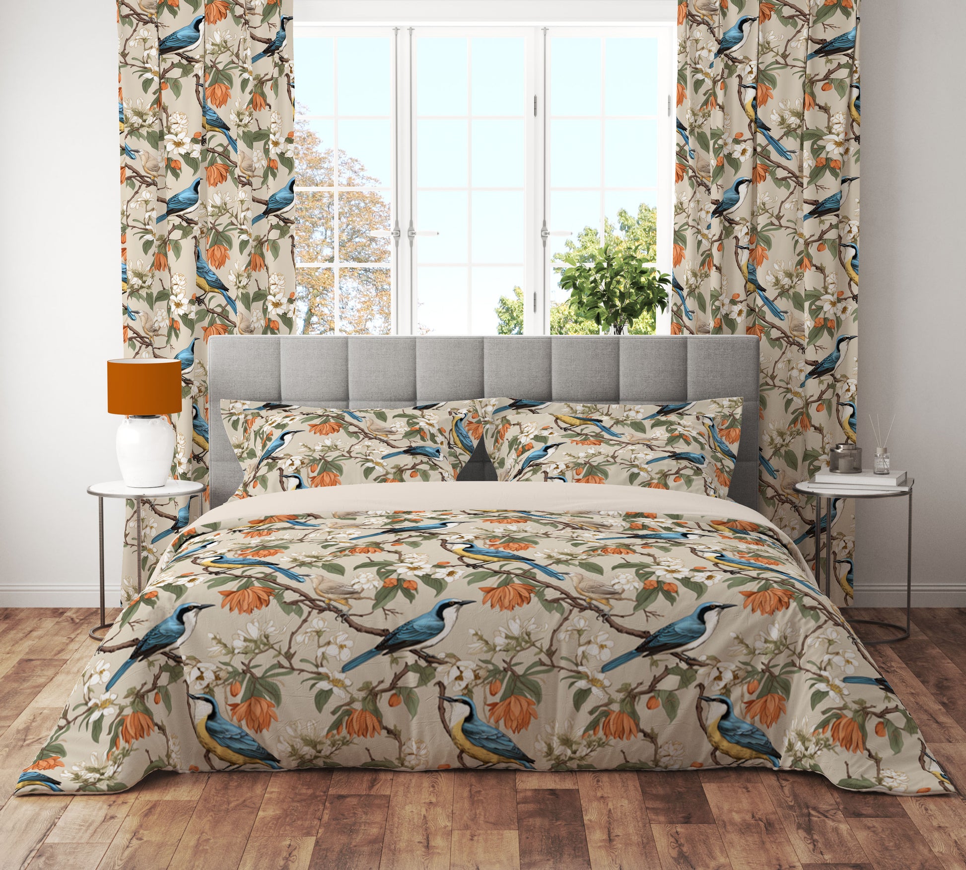 Golden Blue Bird Floral Petal Quilt Cover Set - Adore India   