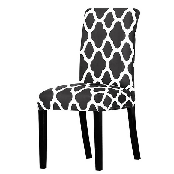 Black Abstract Floral Printed Stretchable Chair Protector Cover