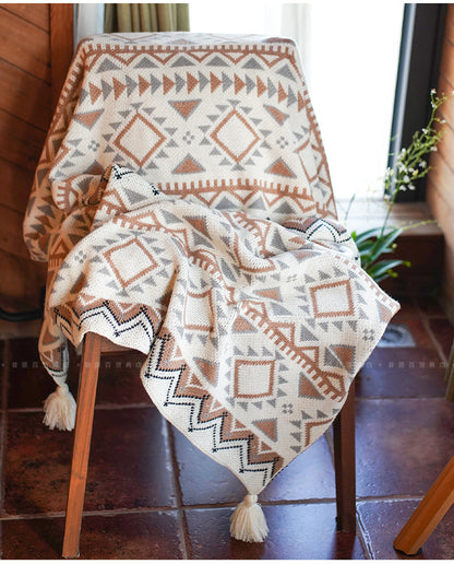 New Bohemian Acrylic Knitted Bohemian Shawl Throw Blanket - Adore India   