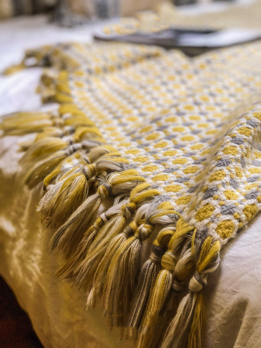 Bohemian Yellow Mustard Tassels Bedding Sofa Couch Throw