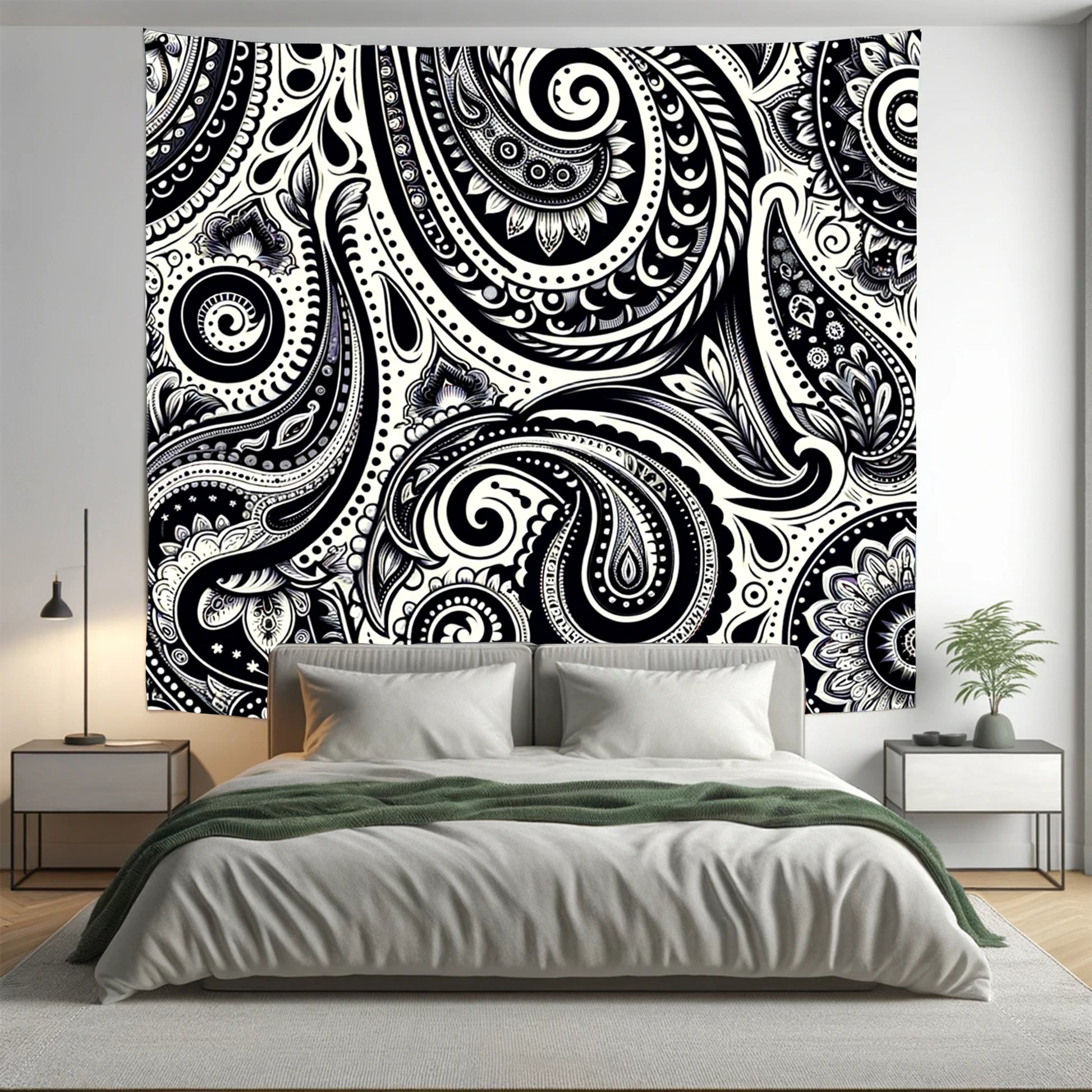 Bohemian Black and White Mandala Tapestry  Wall Hanging Boho Decor - Adore India   