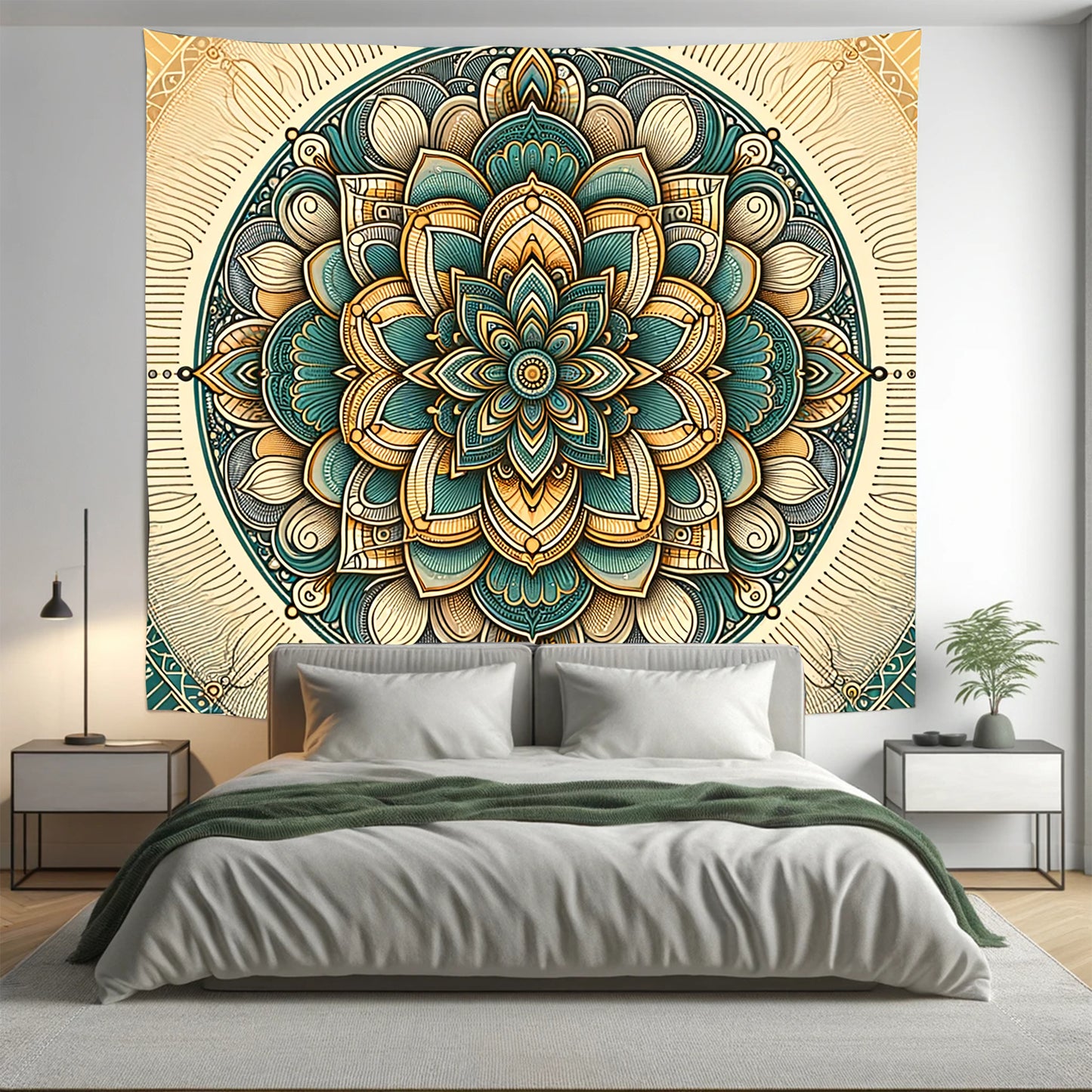 Golden Floral Indian Mandala Tapestry Psychedelic Wall Hanging Boho Decor - Adore India   