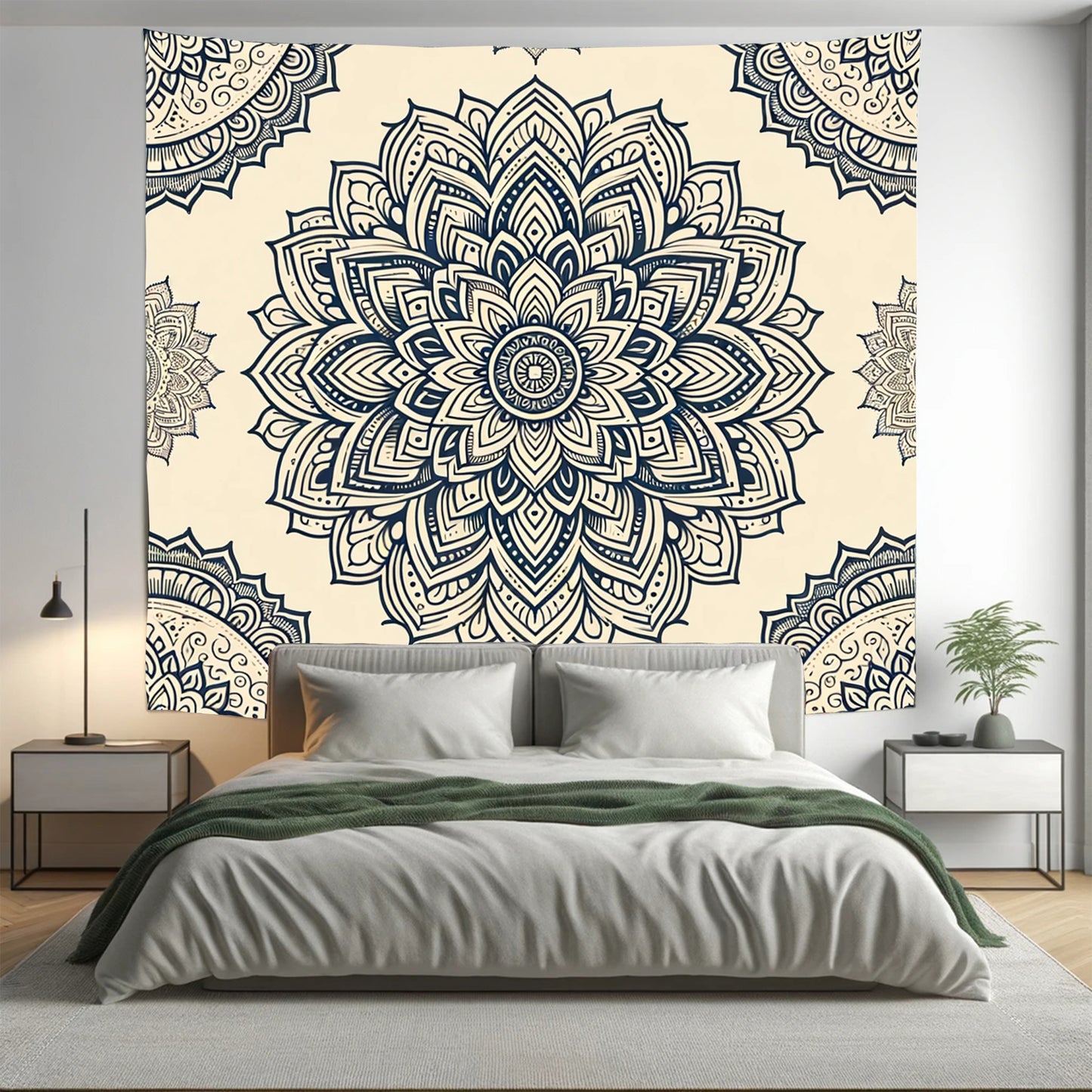 Beige Floral Indian Mandala Tapestry Psychedelic Wall Hanging Boho Decor - Adore India   