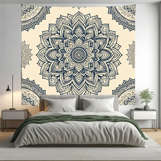 Beige Floral Indian Mandala Tapestry Psychedelic Wall Hanging Boho Decor - Adore India   