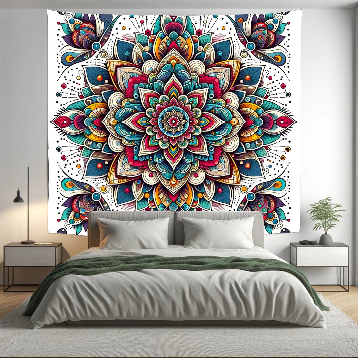 White Indian Mandala Tapestry Psychedelic Wall Hanging Boho Decor - Adore India   