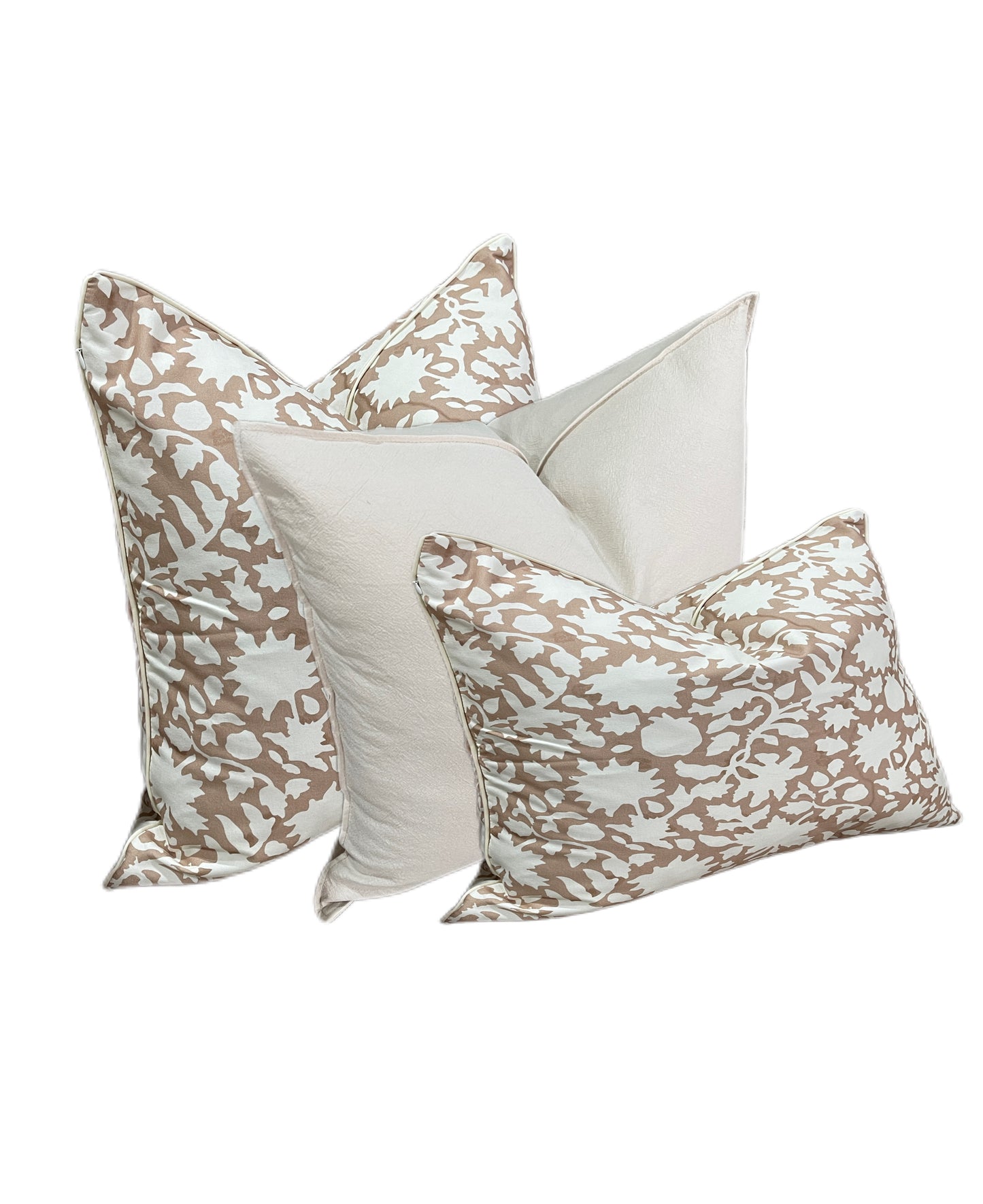 Vintage Brown White Floral 3 Pcs Cushion Lumbar Pillow Set