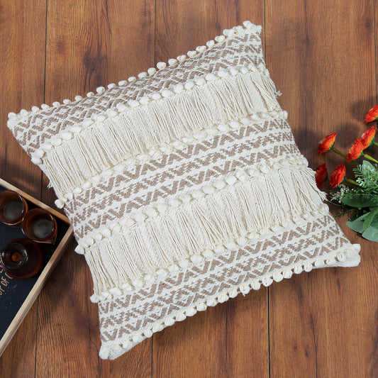 Boho Cushion Cover with Fringe and Geometric Design - Felcorn