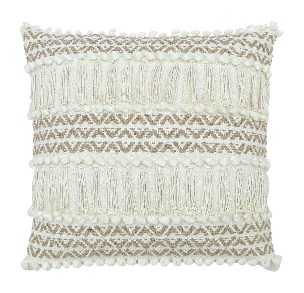 Boho Cushion Cover with Fringe and Geometric Design - Felcorn