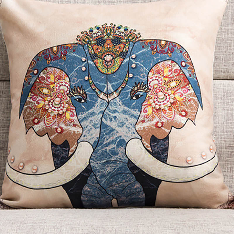 Bohemian Teal Elephant Printed Cushion Cover
