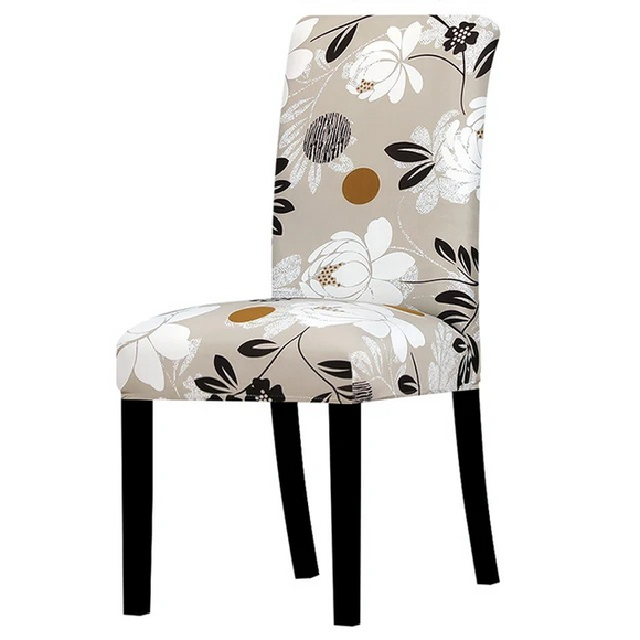 Beige Floral Printed Stretchable Chair Protector Cover