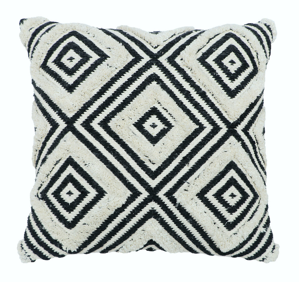 Geometric Coastal Boho Home Decor Cushion - Black and White Diamond Pattern