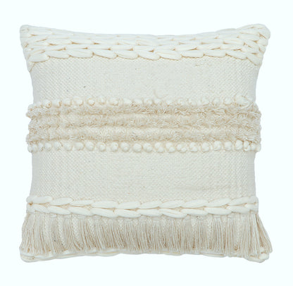 Boho Cushion Cover Natural Beige with Braided Details and Fringe Kylie