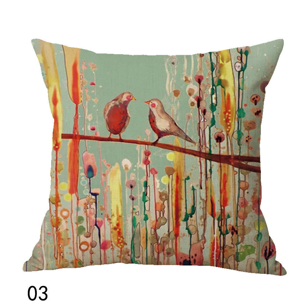 New Bohemian Oil painting Bird Cushion Cover