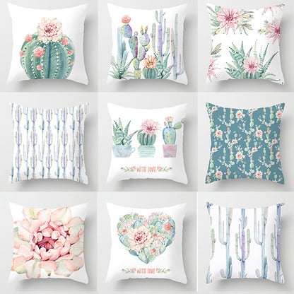 Watercolour Modern Flowers Green Cushion Cover