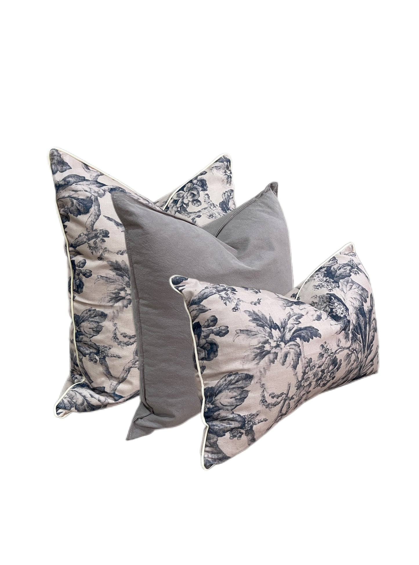 Luxurious Vintage Blue Abstract Floral 3 Pcs Cushion Lumbar Pillow Set