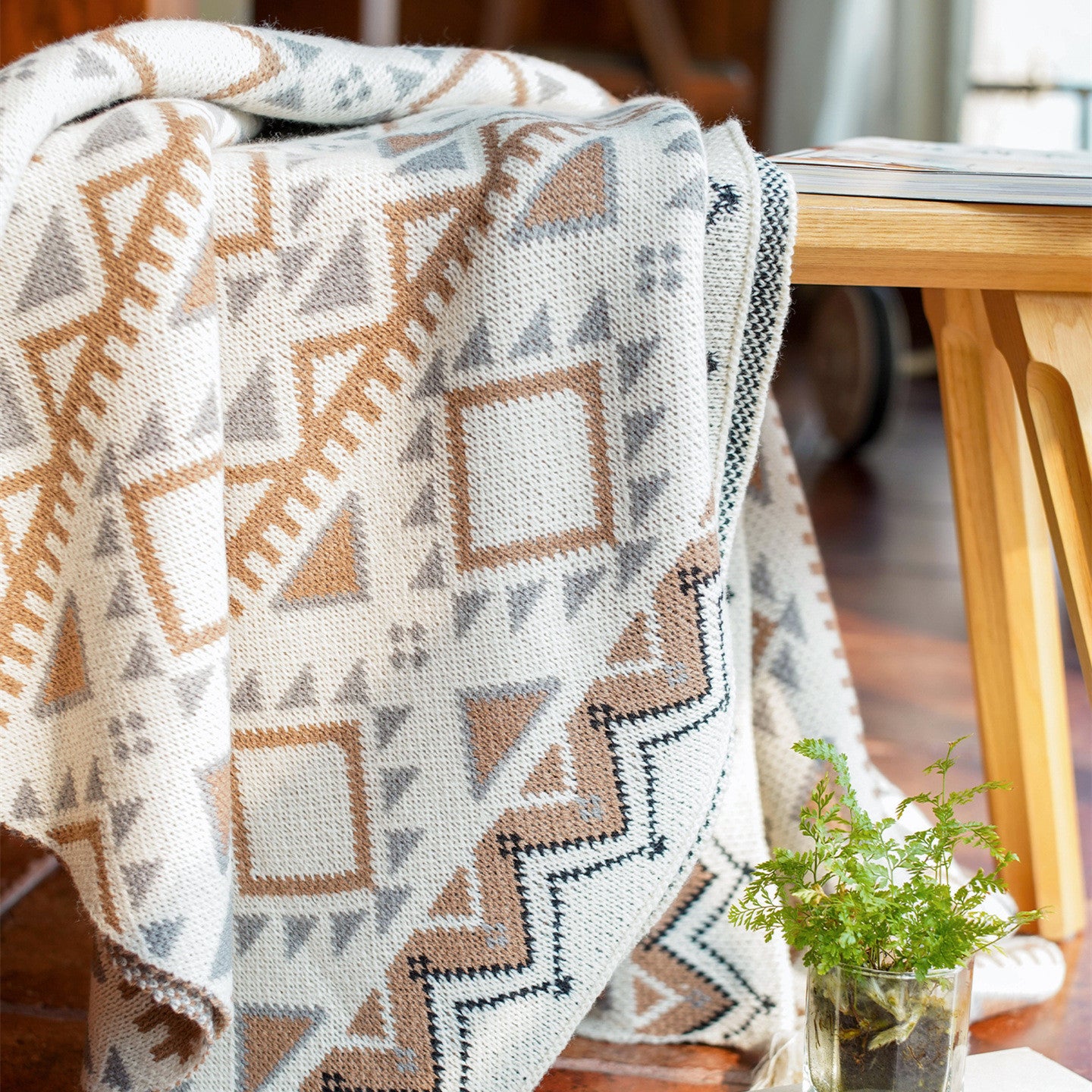 Bohemian Geometrical Acrylic Knitted Shawl Blanket - Adore India   