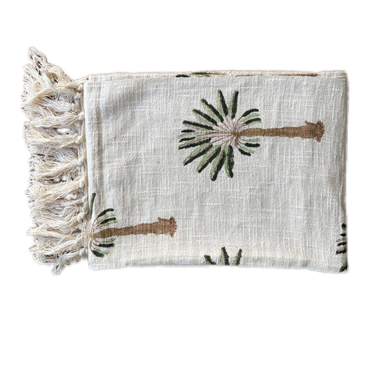 Bohemian Cotton Hand Block Palm Tree Bedding Throw Blanket - Adore India   