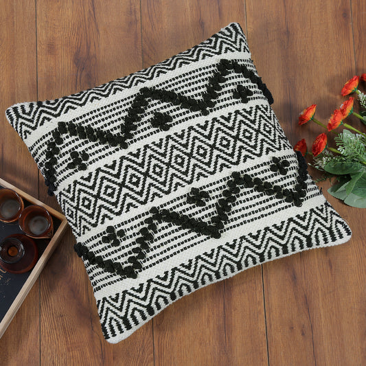 Boho Cushion Cover with Black and White Tribal Pattern Textured Design