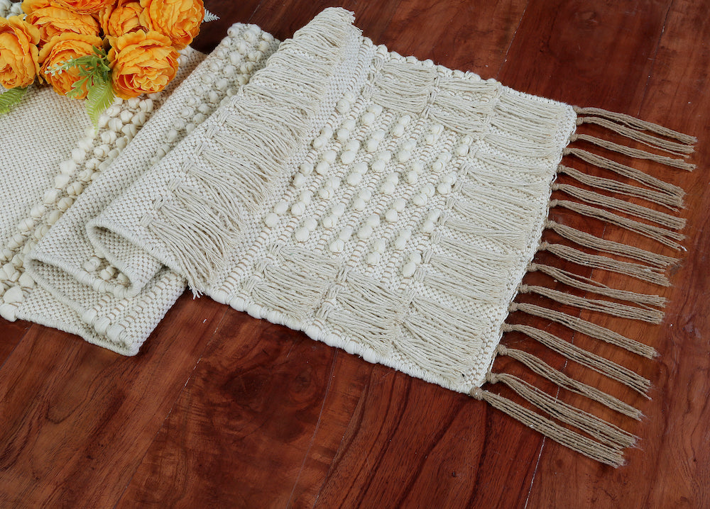 Celeste Cotton Boho Table Runner  Neutral Color for Modern & Rustic Decor
