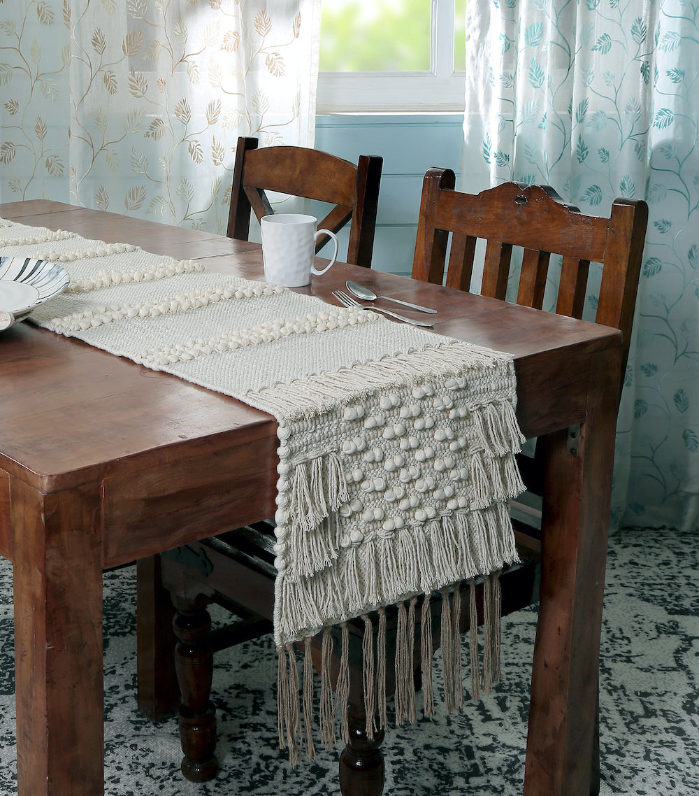 Celeste Cotton Boho Table Runner  Neutral Color for Modern & Rustic Decor