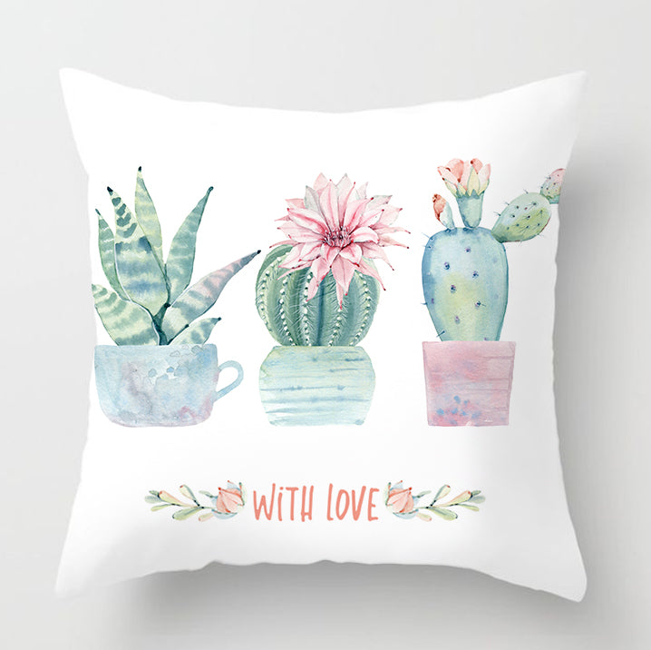 Watercolour Modern Flowers Green Cushion Cover