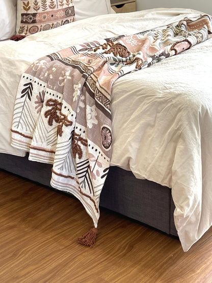 Bohemian Printed Embroidered Cotton Bedding Couch Throws