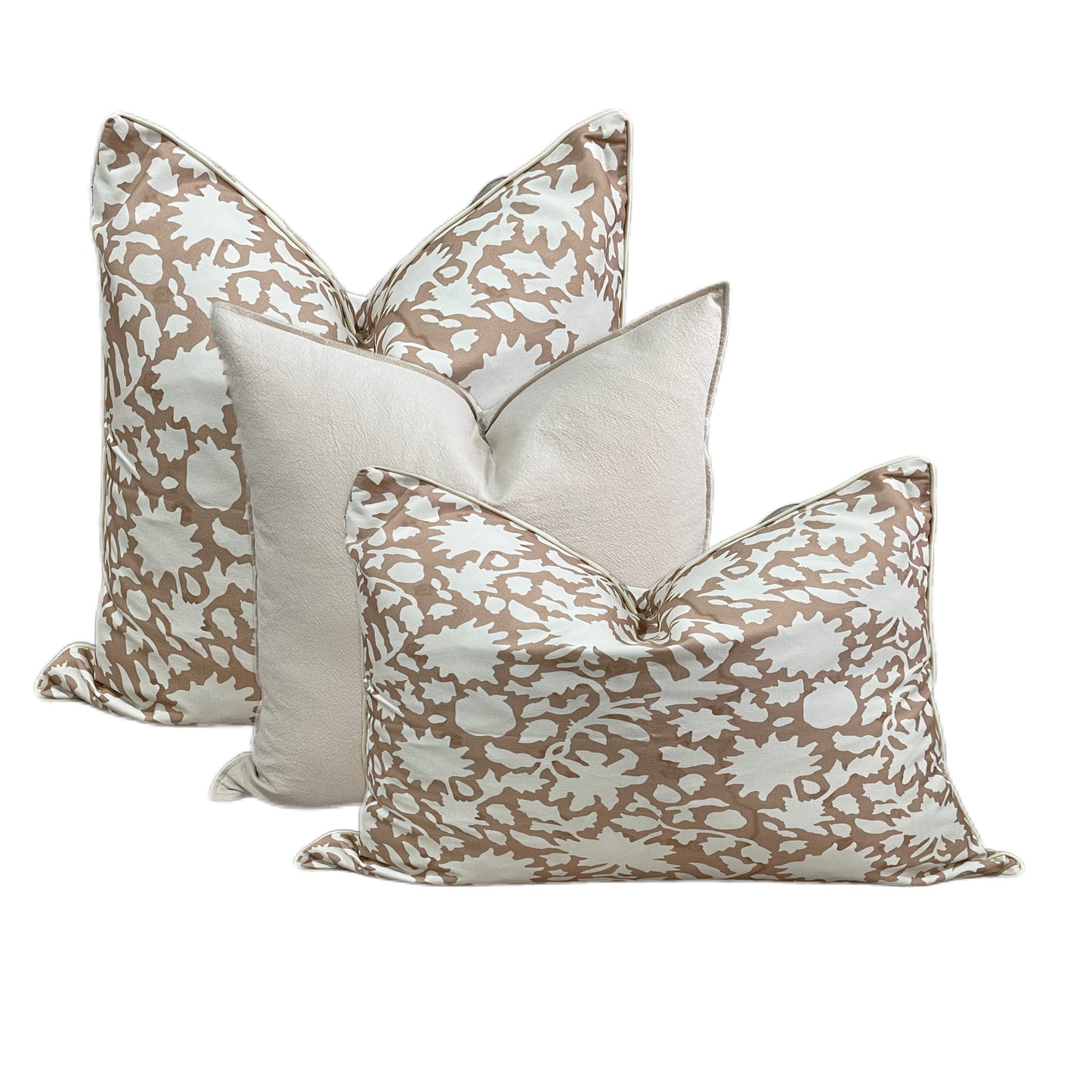 Vintage Brown White Floral 3 Pcs Cushion Lumbar Pillow Set