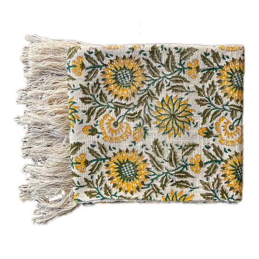 Bohemian Cotton Handmade Yellow Teal Floral Bedding Throw Blanket - Adore India   