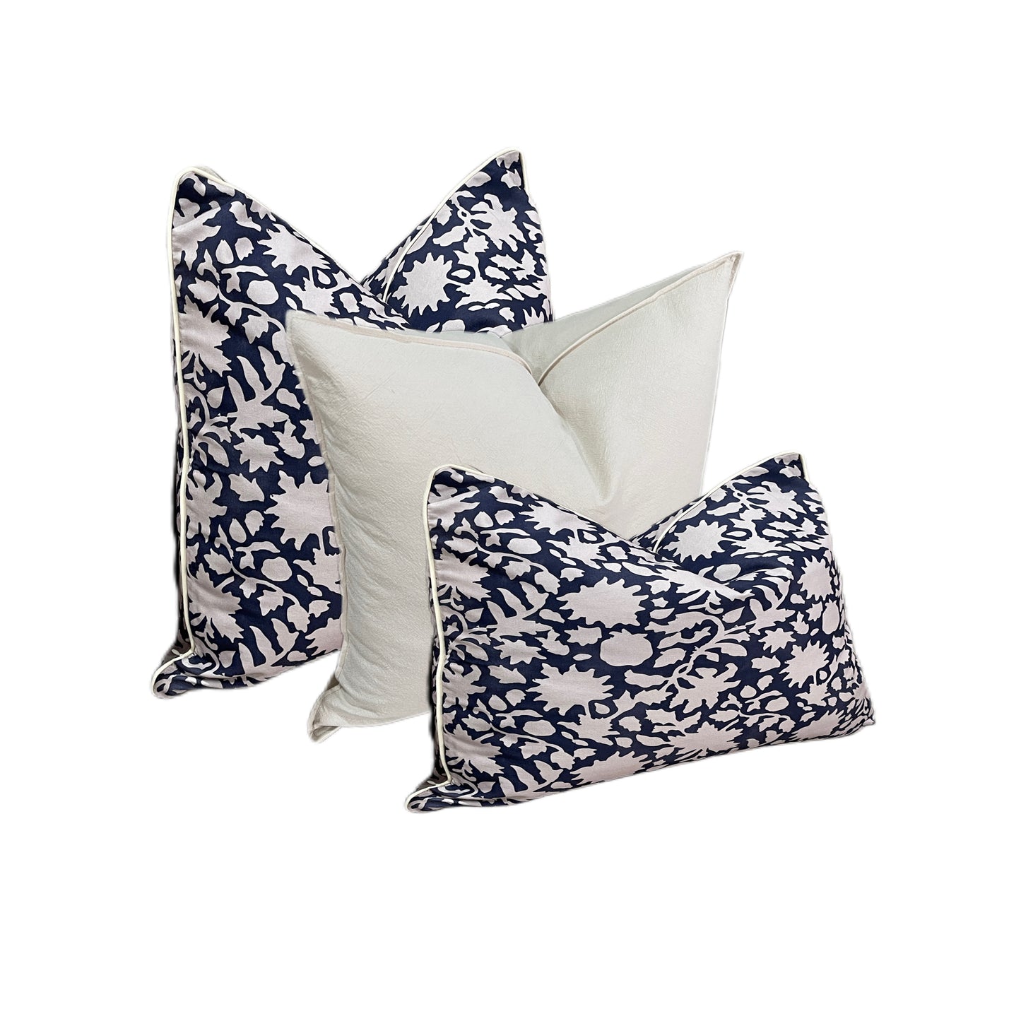 Vintage Dark Blue 3 Pcs Cushion Lumbar Pillow Set