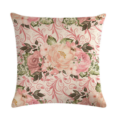 Pink Retro Floral Cushion Cover Cotton Linen Pillowcase - Adore India   