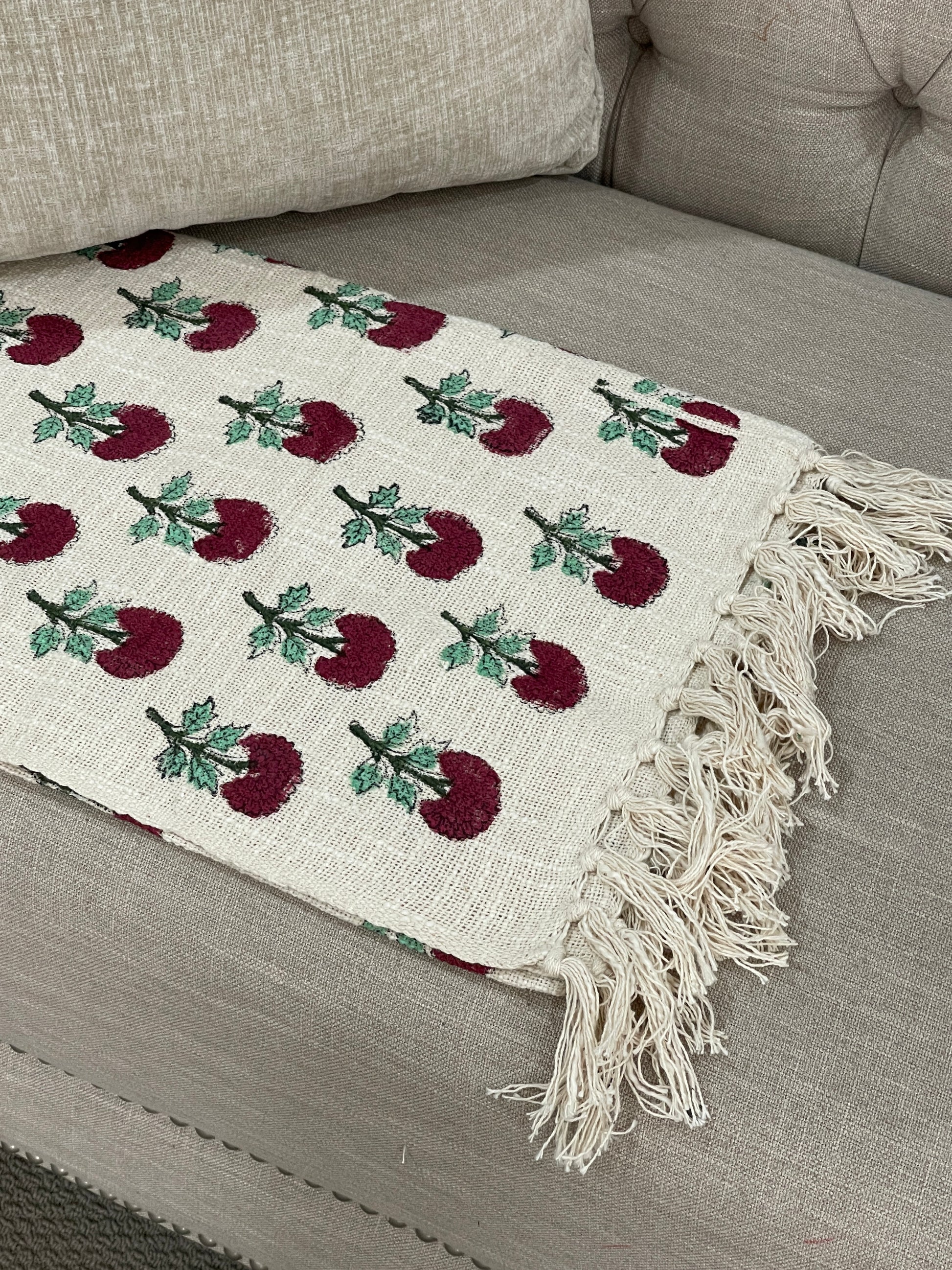 Bohemian Hand Block Red Bud Cotton Bedding Blanket Throw - Adore India   