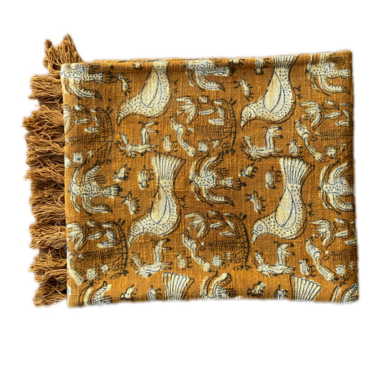 Bohemian Cotton Handmade Bird Mustard Bedding Throw Blanket - Adore India   