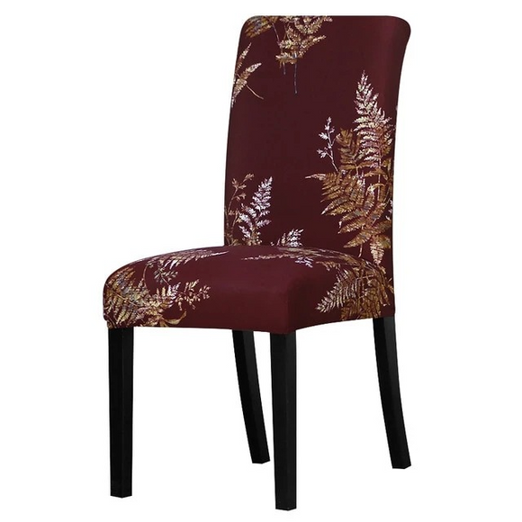 Burgundy Leaf Printed Stretchable Chair Protector Cover