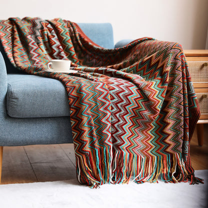 Bohemian Geometrical Zigzag Knitted Blanket Throw