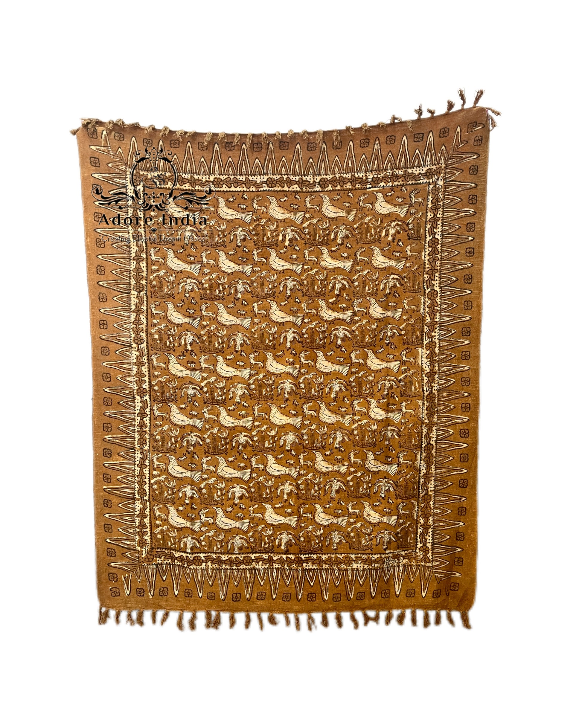 Bohemian Cotton Handmade Bird Mustard Bedding Throw Blanket - Adore India   