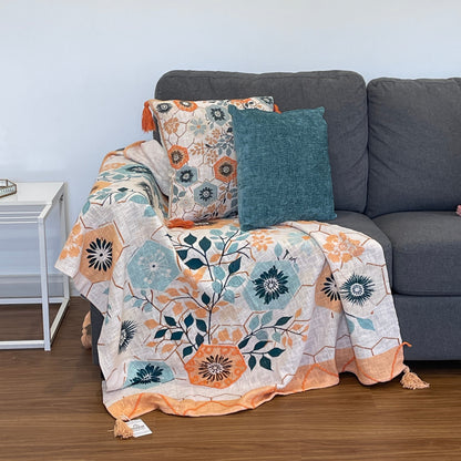 Bohemian Printed Embroidered Cotton Bedding Couch Throws