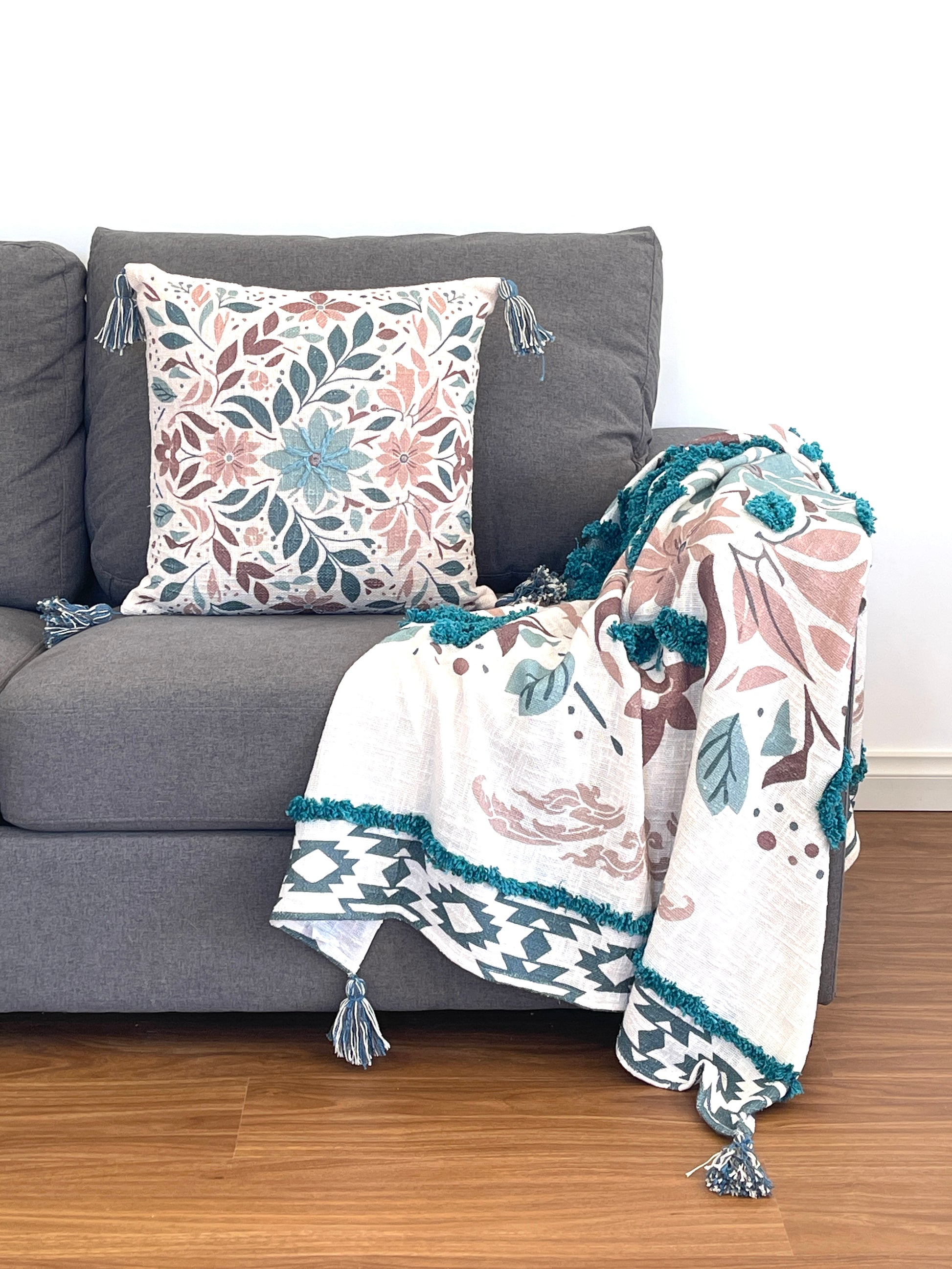 Bohemian Printed Embroidered Cotton Bedding Couch Throws - Adore India   