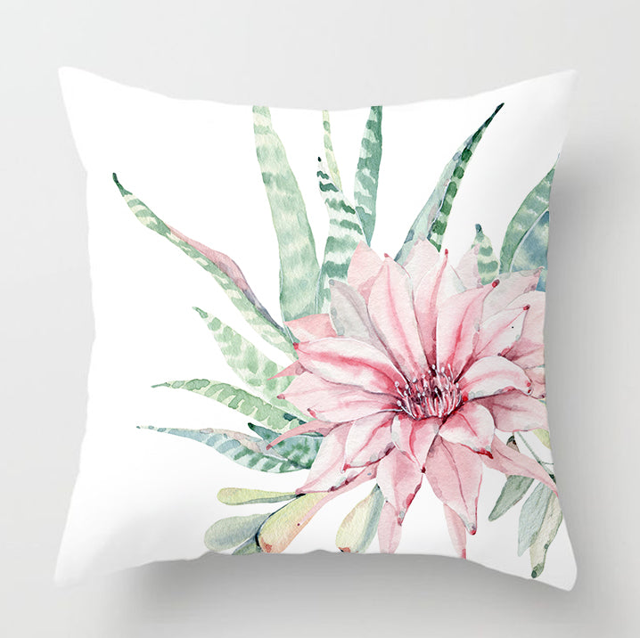 Watercolour Modern Flowers Green Cushion Cover