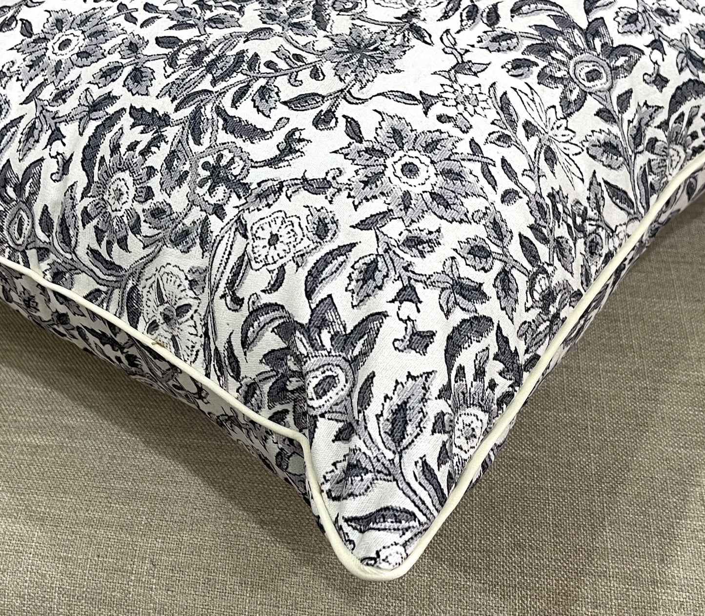 Luxurious Vintage Grey Floral 3 Pcs Cushion Lumbar Pillow Set