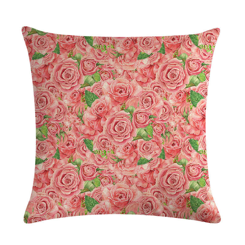 Pink Retro Floral Cushion Cover Cotton Linen Pillowcase - Adore India   