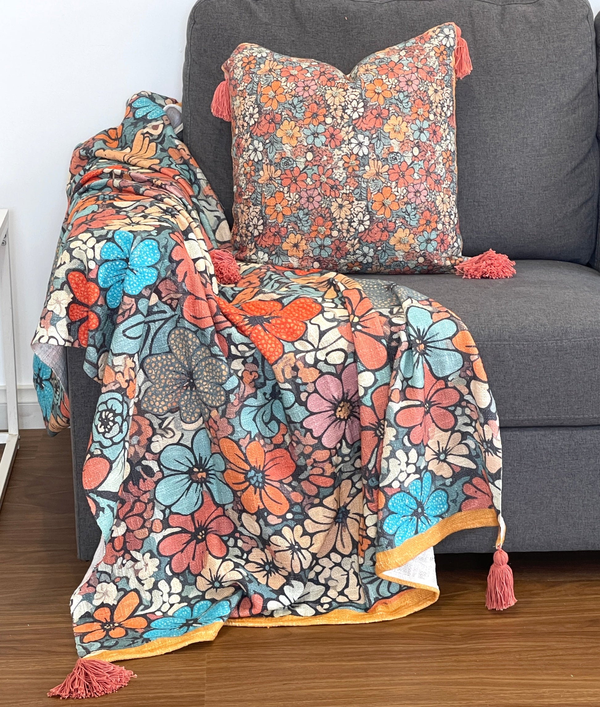 Vintage Bohemian Printed Embroidered Cotton Bedding Couch Throws - Adore India   